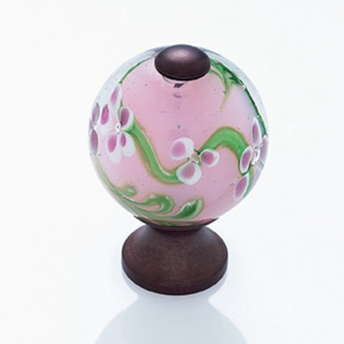 JVJ 49912 Old World Bronze 30 mm (1 3/16") Round Glass Door Knob - Clear With Purple Flowers