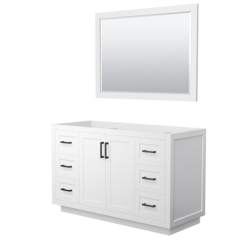 Wyndham WCF292954SWBCXSXXM46 Miranda 54 Inch Single Bathroom Vanity in White, No Countertop, No Sink, Matte Black Trim, 46 Inch Mirror