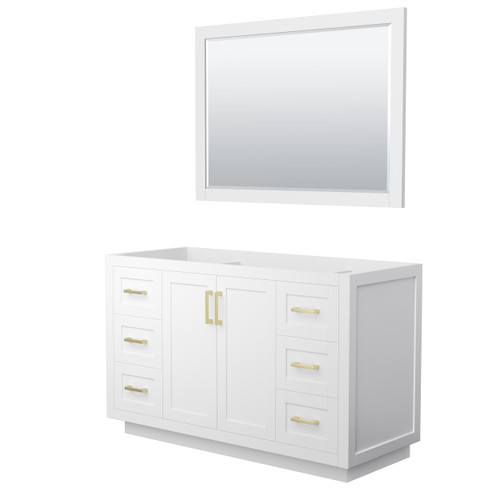 Wyndham WCF292954SWGCXSXXM46 Miranda 54 Inch Single Bathroom Vanity in White, No Countertop, No Sink, Brushed Gold Trim, 46 Inch Mirror