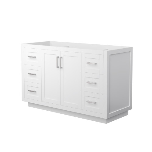 Wyndham WCF292954SWHCXSXXMXX Miranda 54 Inch Single Bathroom Vanity in White, No Countertop, No Sink, Brushed Nickel Trim