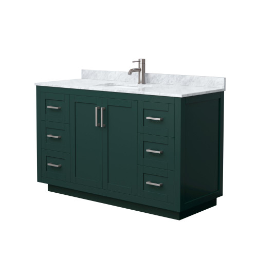 Wyndham WCF292954SGECMUNSMXX Miranda 54 Inch Single Bathroom Vanity in Green, White Carrara Marble Countertop, Undermount Square Sink, Brushed Nickel Trim