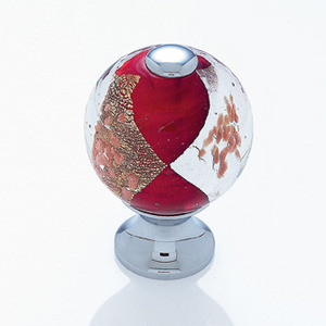 JVJ Polished Chrome 30 mm (1 3/16") Round Glass Door Knob - Gold and Silver on Red - 49726