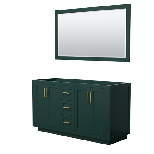 Wyndham WCF292960DGDCXSXXM58 Miranda 60 Inch Double Bathroom Vanity in Green, No Countertop, No Sink, Brushed Gold Trim, 58 Inch Mirror