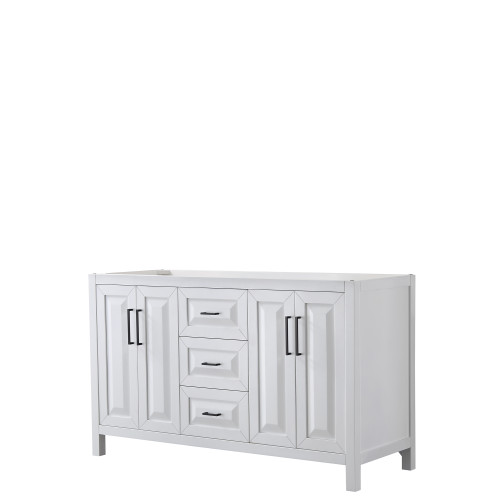 Wyndham WCV252560DWBCXSXXMXX Daria 60 Inch Double Bathroom Vanity in White, No Countertop, No Sink, Matte Black Trim