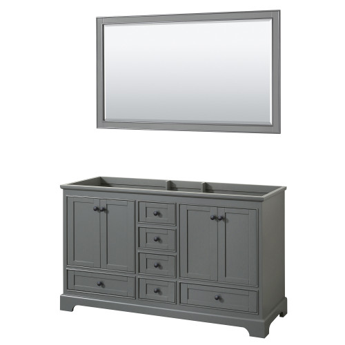 Wyndham WCS202060DGBCXSXXM58 Deborah 60 Inch Double Bathroom Vanity in Dark Gray, No Countertop, No Sinks, Matte Black Trim, 58 Inch Mirror