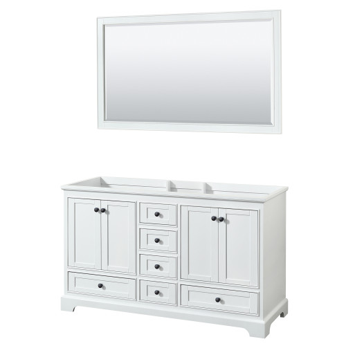 Wyndham WCS202060DWBCXSXXM58 Deborah 60 Inch Double Bathroom Vanity in White, No Countertop, No Sinks, Matte Black Trim, 58 Inch Mirror