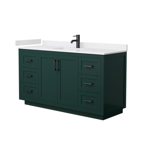 Wyndham WCF292960SGKWCUNSMXX Miranda 60 Inch Single Bathroom Vanity in Green, White Cultured Marble Countertop, Undermount Square Sink, Matte Black Trim