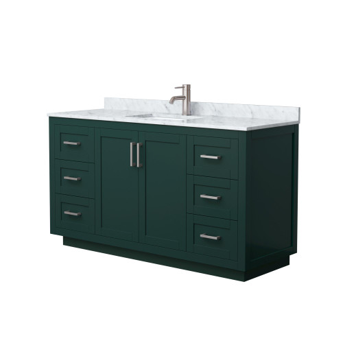 Wyndham WCF292960SGECMUNSMXX Miranda 60 Inch Single Bathroom Vanity in Green, White Carrara Marble Countertop, Undermount Square Sink, Brushed Nickel Trim