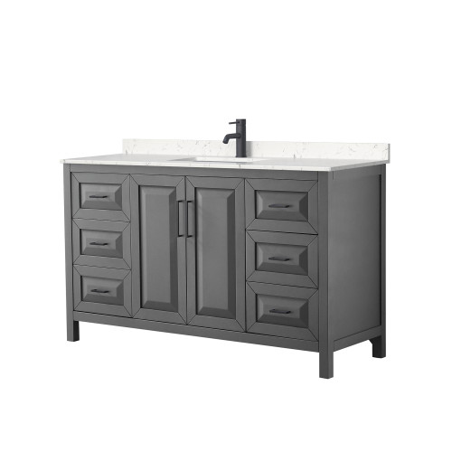 Wyndham WCV252560SGBC2UNSMXX Daria 60 Inch Single Bathroom Vanity in Dark Gray, Carrara Cultured Marble Countertop, Undermount Square Sink, Matte Black Trim