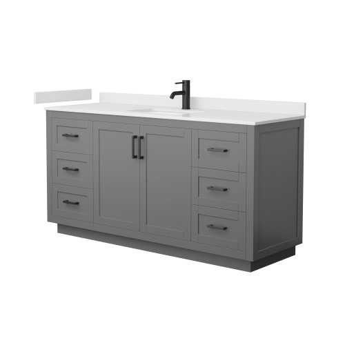 Wyndham WCF292966SGBWCUNSMXX Miranda 66 Inch Single Bathroom Vanity in Dark Gray, White Cultured Marble Countertop, Undermount Square Sink, Matte Black Trim