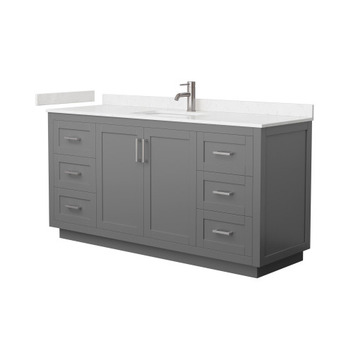 Wyndham WCF292966SKGC2UNSMXX Miranda 66 Inch Single Bathroom Vanity in Dark Gray, Carrara Cultured Marble Countertop, Undermount Square Sink, Brushed Nickel Trim