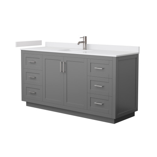 Wyndham WCF292966SKGWCUNSMXX Miranda 66 Inch Single Bathroom Vanity in Dark Gray, White Cultured Marble Countertop, Undermount Square Sink, Brushed Nickel Trim