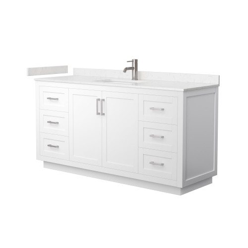 Wyndham WCF292966SWHC2UNSMXX Miranda 66 Inch Single Bathroom Vanity in White, Carrara Cultured Marble Countertop, Undermount Square Sink, Brushed Nickel Trim