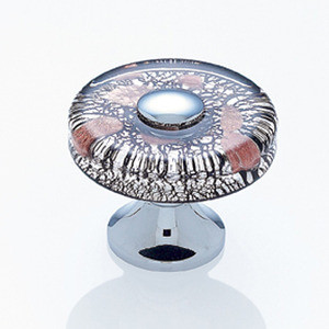JVJ Polished Chrome 35 mm (1 3/8") Flat Round Glass Door Knob - Clear With Black Lines and Copper - 48826