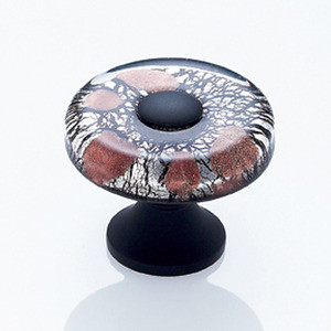 JVJ Oil Rubbed Bronze 35 mm (1 3/8") Flat Round Glass Door Knob - Clear With Black Lines and Copper - 48820