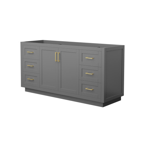 Wyndham WCF292966SGGCXSXXMXX Miranda 66 Inch Single Bathroom Vanity in Dark Gray, No Countertop, No Sink, Brushed Gold Trim