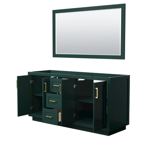 Wyndham WCF292966DGDCXSXXM58 Miranda 66 Inch Double Bathroom Vanity in Green, No Countertop, No Sink, Brushed Gold Trim, 58 Inch Mirror