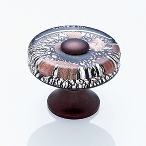 JVJ 48812 Old World Bronze 35 mm (1 3/8") Flat Round Glass Door Knob - Clear With Black Lines and Copper