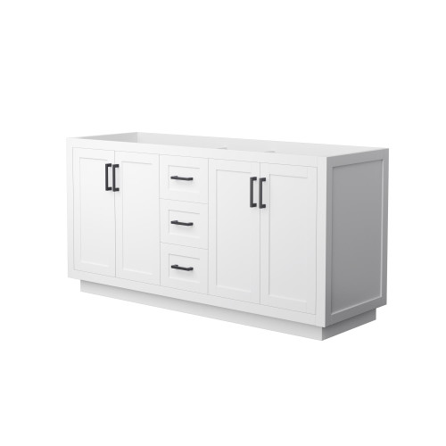 Wyndham WCF292966DWBCXSXXMXX Miranda 66 Inch Double Bathroom Vanity in White, No Countertop, No Sink, Matte Black Trim