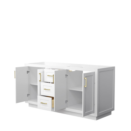 Wyndham WCF292966DWGCXSXXMXX Miranda 66 Inch Double Bathroom Vanity in White, No Countertop, No Sink, Brushed Gold Trim