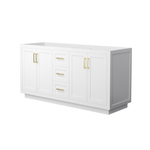 Wyndham WCF292966DWGCXSXXMXX Miranda 66 Inch Double Bathroom Vanity in White, No Countertop, No Sink, Brushed Gold Trim