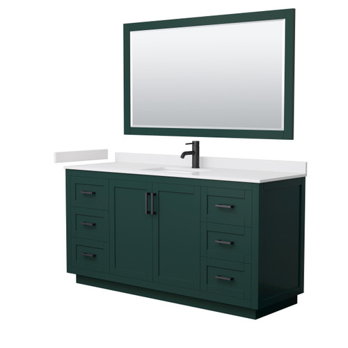 Wyndham WCF292966SGKWCUNSM58 Miranda 66 Inch Single Bathroom Vanity in Green, White Cultured Marble Countertop, Undermount Square Sink, Matte Black Trim, 58 Inch Mirror