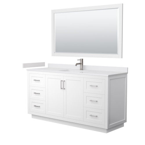 Wyndham WCF292966SWHWCUNSM58 Miranda 66 Inch Single Bathroom Vanity in White, White Cultured Marble Countertop, Undermount Square Sink, Brushed Nickel Trim, 58 Inch Mirror