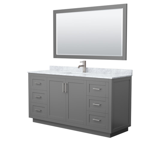 Wyndham WCF292966SKGCMUNSM58 Miranda 66 Inch Single Bathroom Vanity in Dark Gray, White Carrara Marble Countertop, Undermount Square Sink, Brushed Nickel Trim, 58 Inch Mirror
