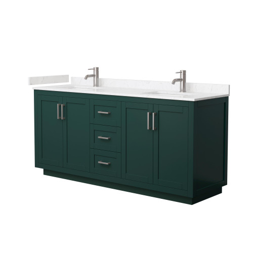 Wyndham WCF292972DGEC2UNSMXX Miranda 72 Inch Double Bathroom Vanity in Green, Carrara Cultured Marble Countertop, Undermount Square Sinks, Brushed Nickel Trim