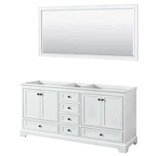 Wyndham WCS202072DWBCXSXXM70 Deborah 72 Inch Double Bathroom Vanity in White, No Countertop, No Sinks, Matte Black Trim, 70 Inch Mirror
