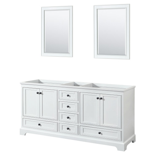 Wyndham WCS202072DWBCXSXXM24 Deborah 72 Inch Double Bathroom Vanity in White, No Countertop, No Sinks, Matte Black Trim, 24 Inch Mirrors Wyndham WCS202072DWBCXSXXM24 Deborah 72 Inch Double Bathroom Vanity in White, No Countertop, No Sinks, Matte Black Trim, 24 Inch Mirrors