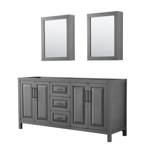 Wyndham WCV252572DGBCXSXXMED Daria 72 Inch Double Bathroom Vanity in Dark Gray, No Countertop, No Sink, Matte Black Trim, Medicine Cabinets