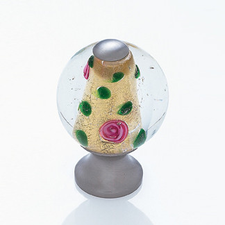 JVJ Satin Nickel 30 mm (1 3/16") Round Glass Door Knob - Clear With Yellow Center and Purple and Green Specs - 47146