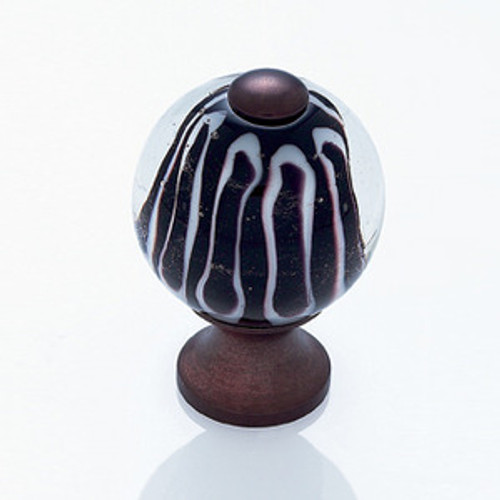 JVJ 47412 Old World Bronze 30 mm (1 3/16") Round Glass Door Knob - Clear With Zebra Stripes