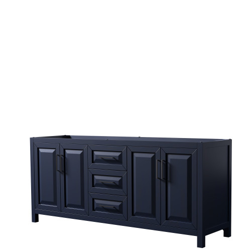 Wyndham WCV252580DBBCXSXXMXX Daria 80 Inch Double Bathroom Vanity in Dark Blue, No Countertop, No Sink, Matte Black Trim