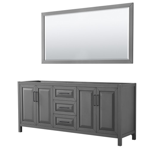 Wyndham WCV252580DGBCXSXXM70 Daria 80 Inch Double Bathroom Vanity in Dark Gray, No Countertop, No Sink, Matte Black Trim, 70 Inch Mirror