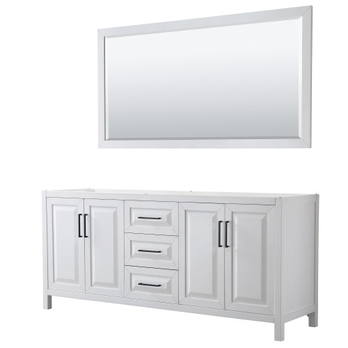 Wyndham WCV252580DWBCXSXXM70 Daria 80 Inch Double Bathroom Vanity in White, No Countertop, No Sink, Matte Black Trim, 70 Inch Mirror