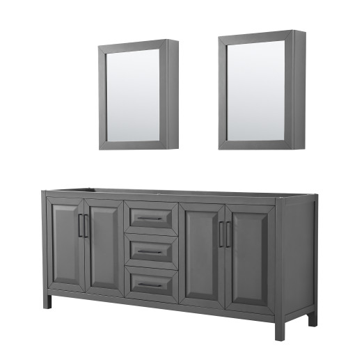 Wyndham WCV252580DGBCXSXXMED Daria 80 Inch Double Bathroom Vanity in Dark Gray, No Countertop, No Sink, Matte Black Trim, Medicine Cabinets