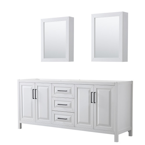 Wyndham WCV252580DWBCXSXXMED Daria 80 Inch Double Bathroom Vanity in White, No Countertop, No Sink, Matte Black Trim, Medicine Cabinets