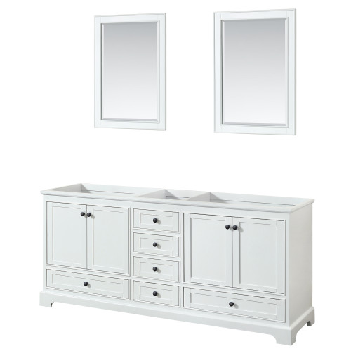 Wyndham WCS202080DWBCXSXXM24 Deborah 80 Inch Double Bathroom Vanity in White, No Countertop, No Sinks, Matte Black Trim, 24 Inch Mirrors