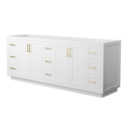 Wyndham WCF292984DWGCXSXXMXX Miranda 84 Inch Double Bathroom Vanity in White, No Countertop, No Sink, Brushed Gold Trim