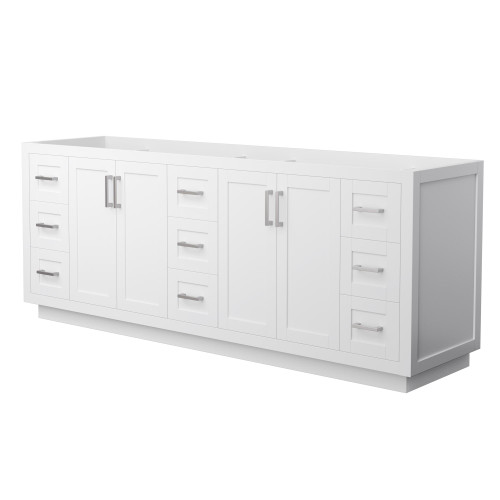 Wyndham WCF292984DWHCXSXXMXX Miranda 84 Inch Double Bathroom Vanity in White, No Countertop, No Sink, Brushed Nickel Trim