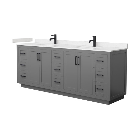 Wyndham WCF292984DGBC2UNSMXX Miranda 84 Inch Double Bathroom Vanity in Dark Gray, Carrara Cultured Marble Countertop, Undermount Square Sinks, Matte Black Trim