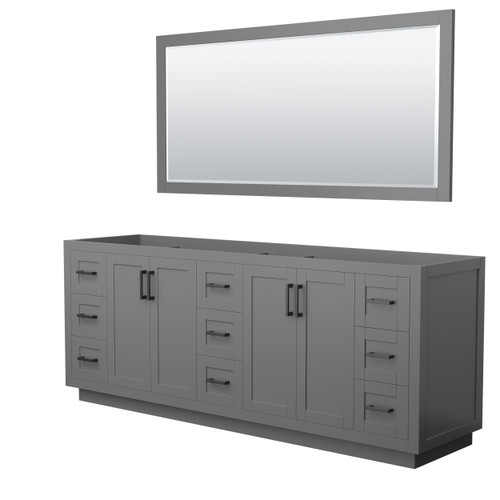 Wyndham WCF292984DGBCXSXXM70 Miranda 84 Inch Double Bathroom Vanity in Dark Gray, No Countertop, No Sink, Matte Black Trim, 70 Inch Mirror
