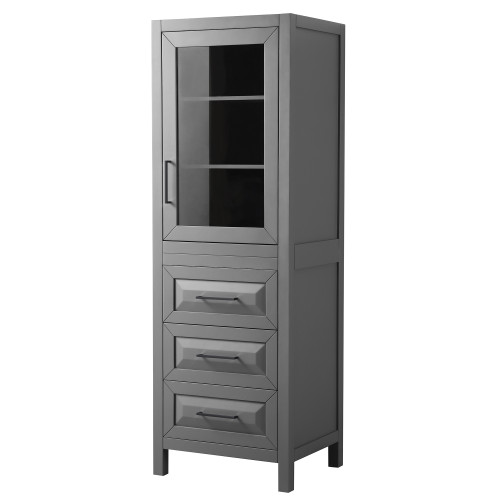 Wyndham WCV2525LTGB Daria Linen Tower in Dark Gray with Matte Black Trim, Shelved Cabinet Storage, and 3 Drawers