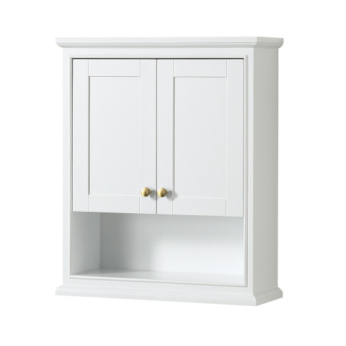 Wyndham WCS2020WCWG Deborah Over-the-Toilet Bathroom Wall-Mounted Storage Cabinet in White with Brushed Gold Trim