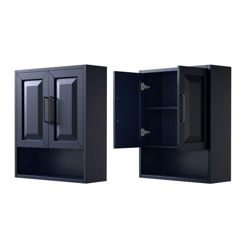 Wyndham  WCV2525WCBB Daria Over-the-Toilet Bathroom Wall-Mounted Storage Cabinet in Dark Blue with Matte Black Trim