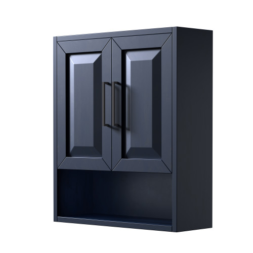 Wyndham WCV2525WCBB Daria Over-the-Toilet Bathroom Wall-Mounted Storage Cabinet in Dark Blue with Matte Black Trim