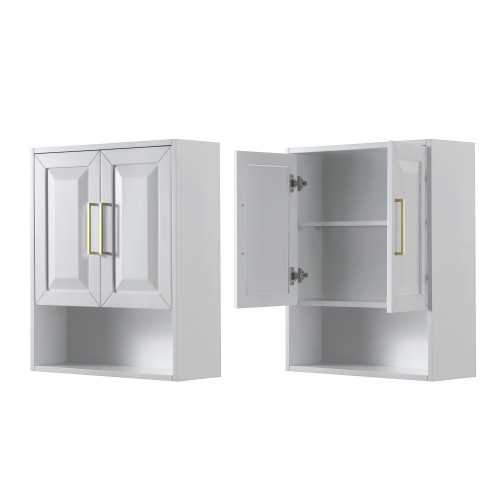 Wyndham WCV2525WCWG Daria Over-the-Toilet Bathroom Wall-Mounted Storage Cabinet in White with Brushed Gold Trim