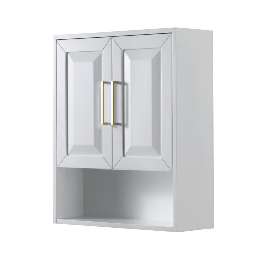 Wyndham WCV2525WCWG Daria Over-the-Toilet Bathroom Wall-Mounted Storage Cabinet in White with Brushed Gold Trim